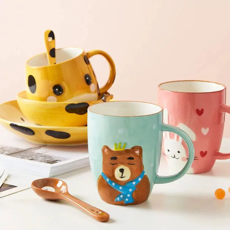 Children Cartoon Ceramic Partition Plates Rice Bowl Animal Creative Home Underglaze Color Tableware Cute Feeding Dish Gift