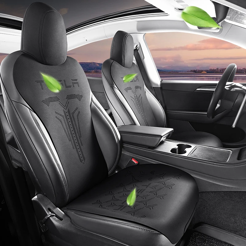 

Fashion Suede Leather Car Seat Cushion For Tesla Model Y 2021 2022 2023 Breathable Seat Covers Full Set Custom Auto Parts-Black