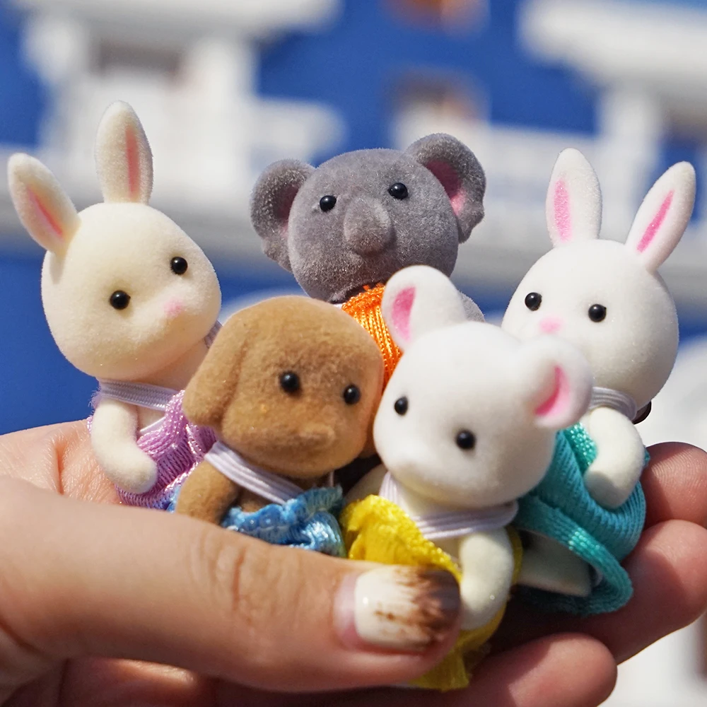 Animal Toy Set 1:12 Simulation Forest Animal Family Rabbit Panda Koala Reindeer Baby Dollhouse Figures Collectible Furniture