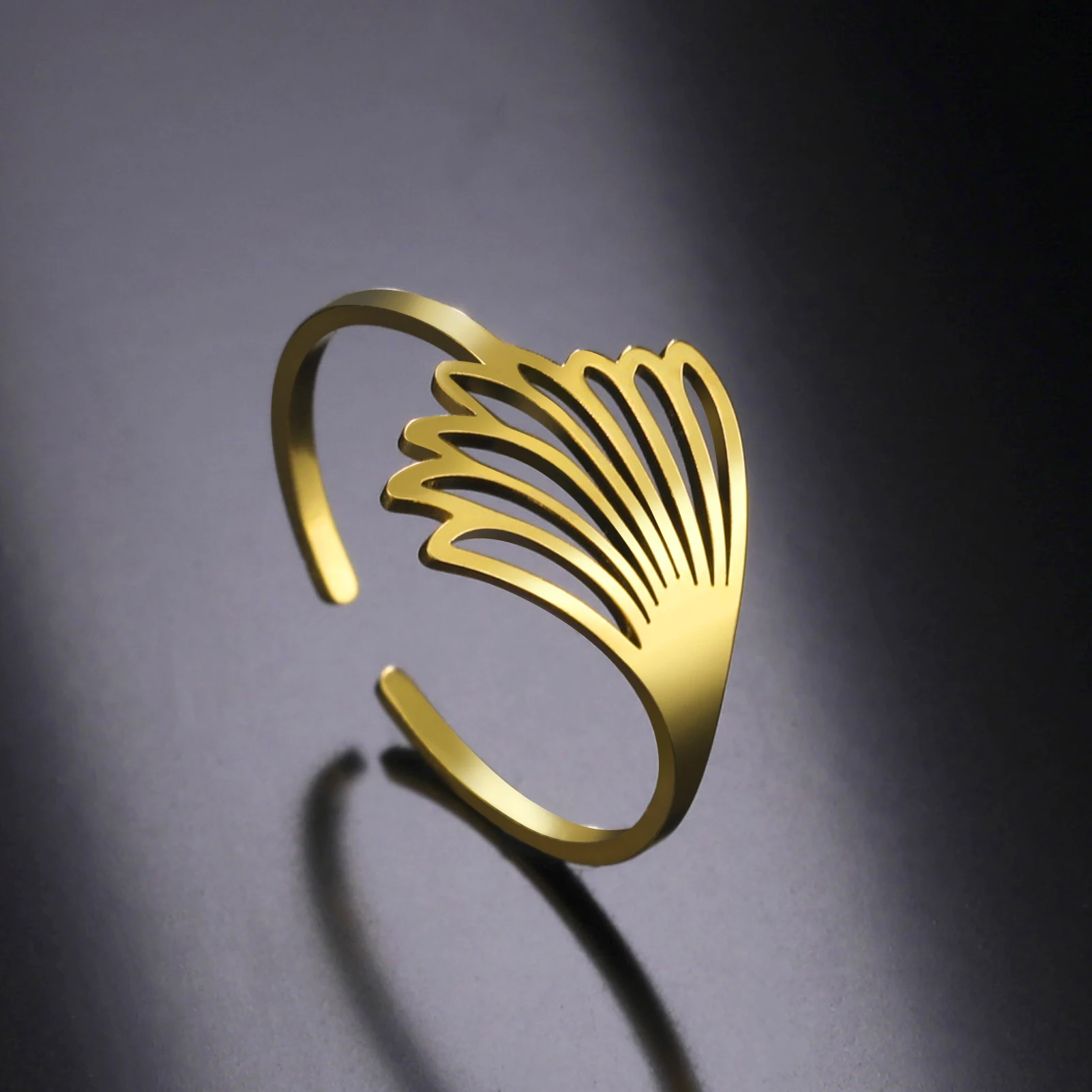 Skyrim Stainless Steel Gold Color Feather Wing Ring Women Open Finger