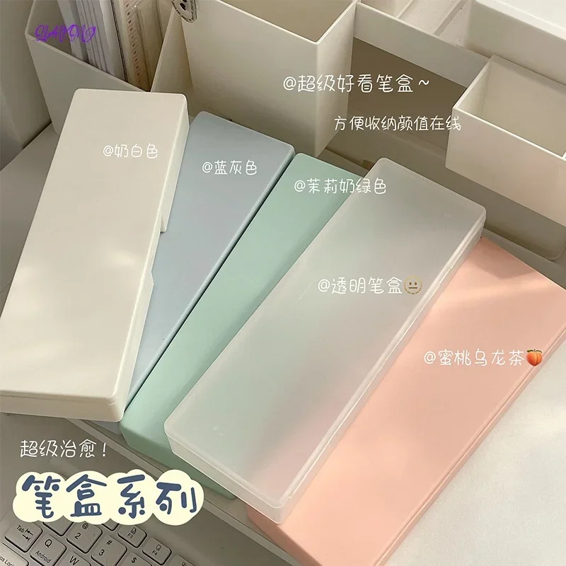 Pencil Cases Kawaii Translucent Plastic Pencil Bags Large Capacity Pen Box Stationery Holder