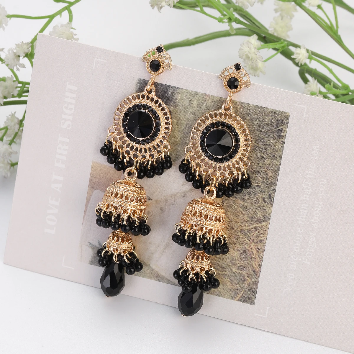 Orecchini Pendenti Lunghi Con Nappe E Strass Glitter Oro - Stile Boho Chic Per Matrimoni, Feste E Ballo - 12,5 Cm