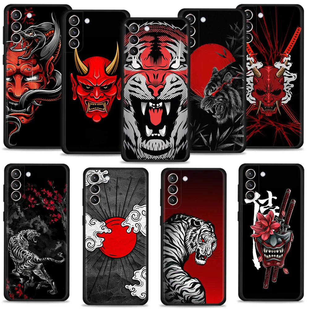 Japan Samurai Oni Mask Tiger Lion Case Per Samsung Galaxy S24 S22 S21 S20 Fe Ultra S10 Plus S10E Note 20Ultra 10 Plus Cover