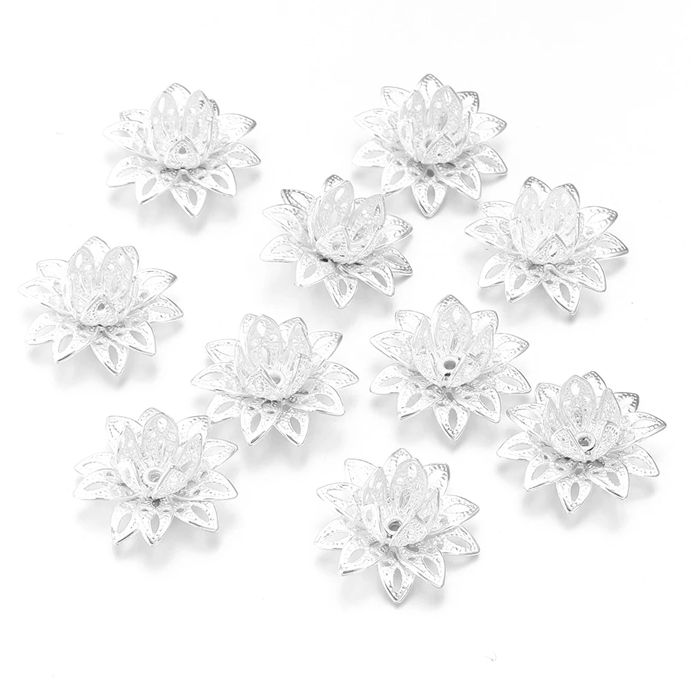 10 Stück 16 mm Metall-Lotusblumen-Perlenkappen, lose Abstandshalter-Endperlenkappen für Schmuckherstellung, DIY-Bastelarbeiten, Ohrringe, Halsketten, Zubehör – Detail 12