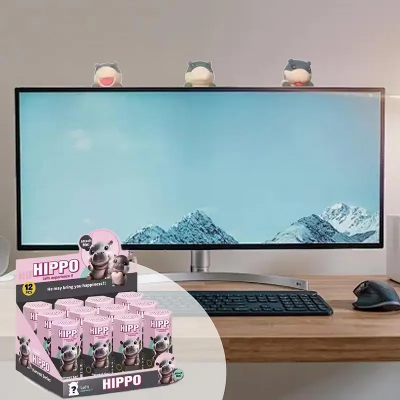 Cute Hippo Figurines MooDengBaby Hippo Sculpture Phone Computer Desktop Decoration Portable MooDengHippo Statue