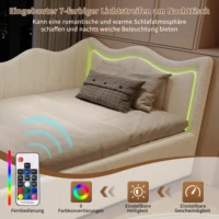 Cadre de lit ottoman rembourré en peluche Comanlai avec coffre de rangement hydraulique, tête de lit LED en forme de vague pour chambre d'enfant 90x200 1