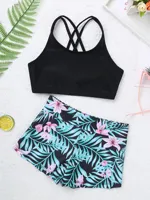 Kids Girls 3 Pieces Swimming Bathing Suits Beach Wear Bikini Tankini Swimsuit Crop Tank Top+Briefs+Printed Shorts Swimwear Set - Image 5