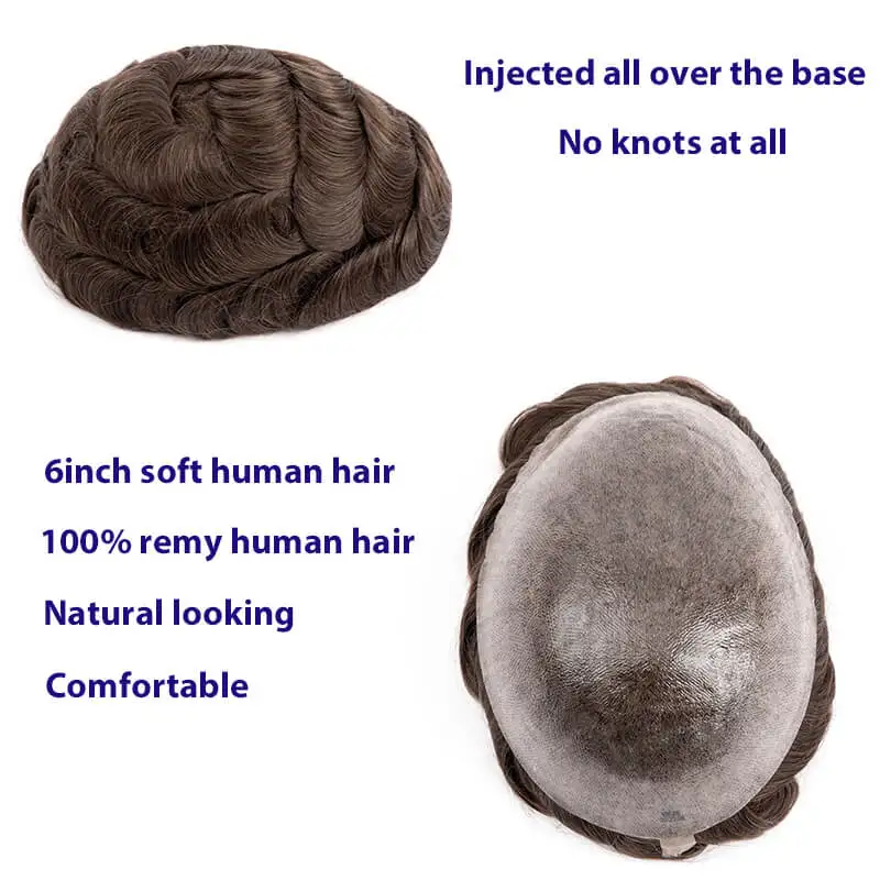 0.1-0.12mm Injection Skin Toupee Men's Wig Male Hair Prosthesis 6" Men's Capillary Prothesis Wigs For Man Human Hair Toupee human hair toupee