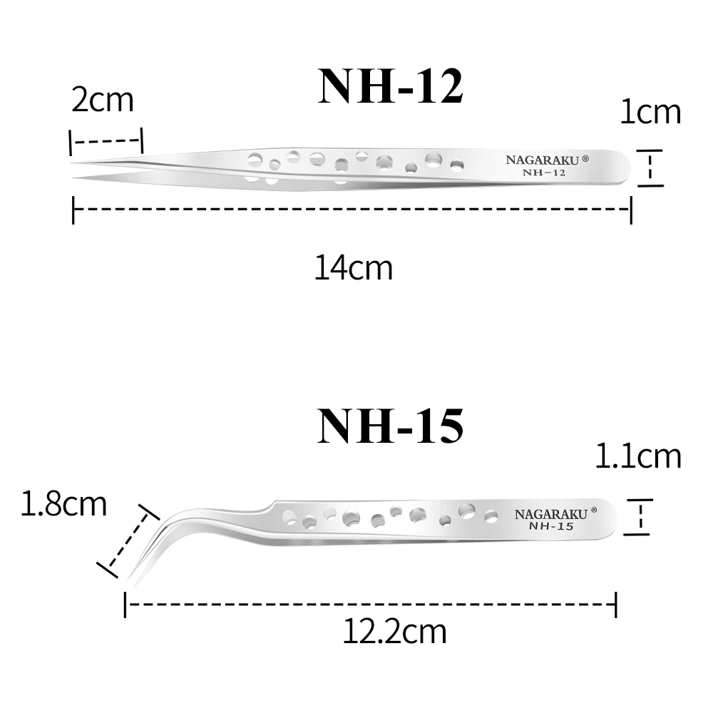 Eyelash Tweezers Nagaraku Makeup Eyelashes 2pcs set N-01 N-02 Eyelashes Tweezers NH-12 NH-15 Accurate Lashes ST-12 ST-15 Pincet Stainless