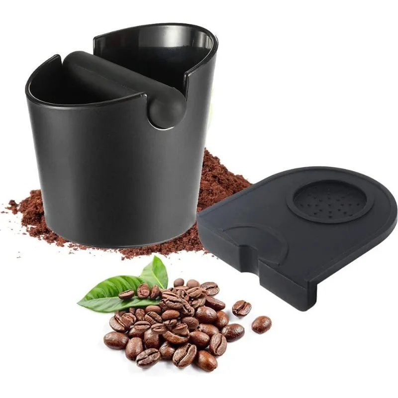 Premium Espresso Knock Box and Tamper Mat with Removable Bar Non-Slip Base and Silicone Mat for Easy Coffee Grounds Disposal