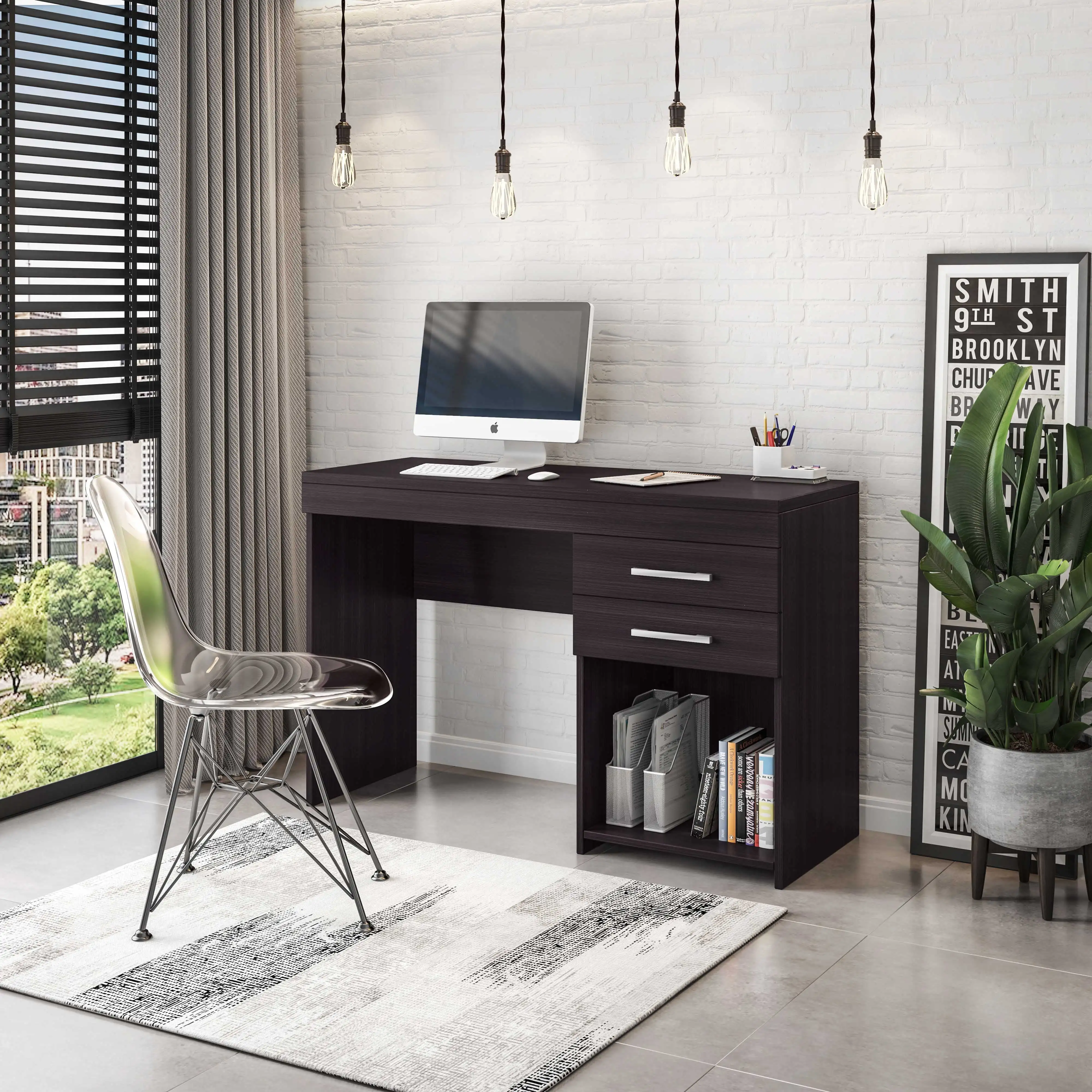 

Computer Desk Home Bedroom PC Laptop Workstation Office Table with Drawers for Small Spaces Espresso