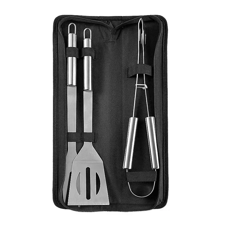 Stainless Steel Camping Barbecue Tool Set Portable Outdoor BBQ Utensils with Carry Bag Kitchen Forks Clips Shovels Grilling Kit 4