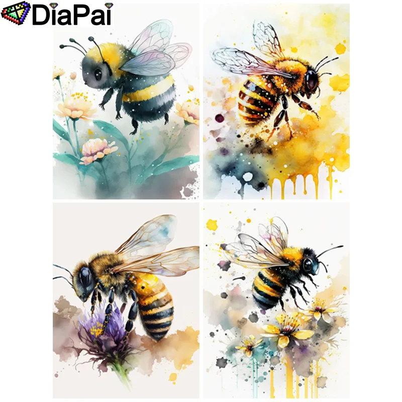 DIAPAI Paint With Diamond Embroidery "Animal Bee" Diamond Painting Full Square Round Picture Of Rhinestone Decor