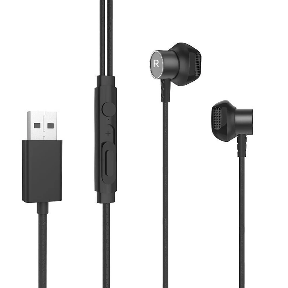VOGROUND 유선 컴퓨터 이어폰(마이크 포함) PC 노트북용 2미터 길이의 케이블 USB 게임용 E-스포츠 헤드폰(USB 포함)
