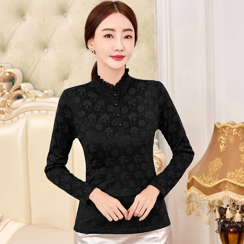 

Женская одежда 2023, стильная блузка в Корейском стиле, рубашки с длинными рукавами и кружевными бусинами, блузки, новый корейский Топ для женщин на осень и зиму