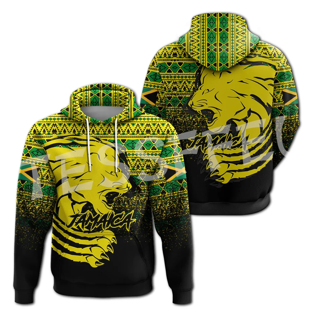 NewFashion Reggae Jamaica Country Flag Lion Tattoo Tribe Retro Harajuku Unisex Streetwear Pullover Casual Funny Jacket Hoodies 2