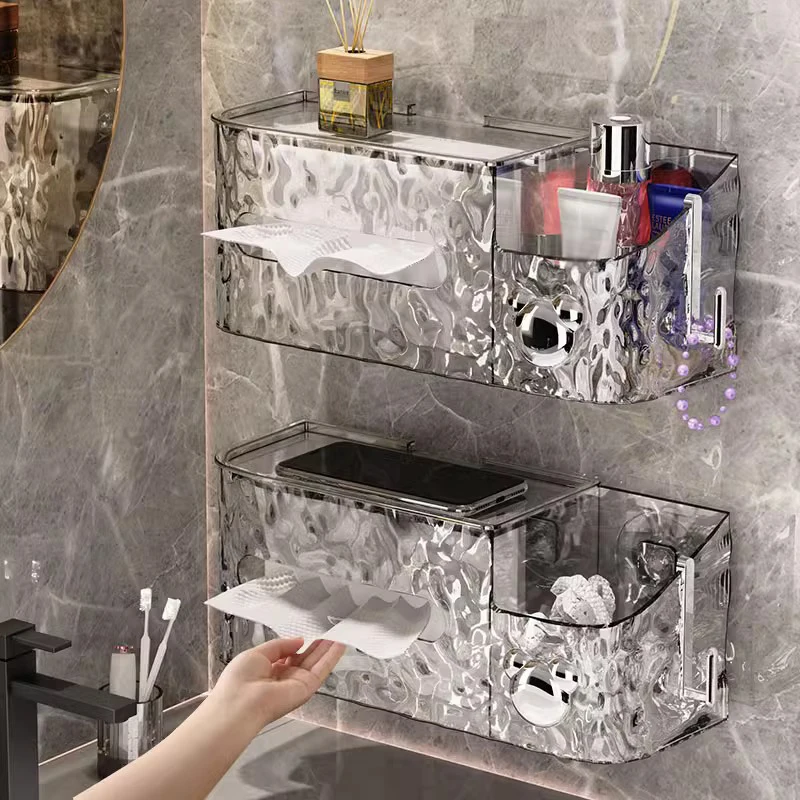 Glacier Sucker Tissue Box Wall-hung Household Washcloth Storage Box Punch-free Bathroom Paper Rack