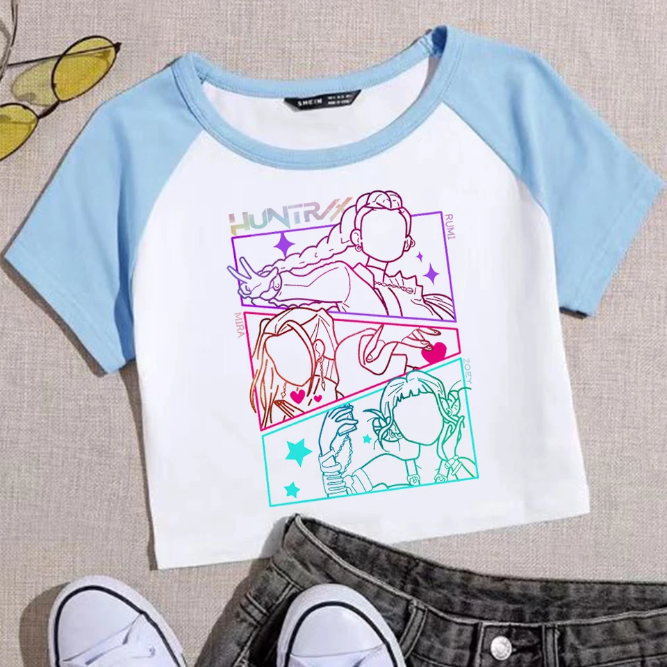 Camiseta Kpop Demon Hunters Para Niñas - Manga Corta, Diseño Anime, Tallas 1-12 Años
