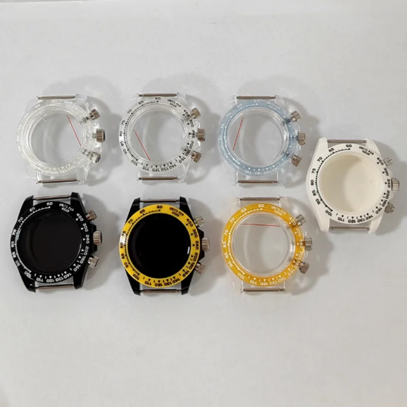 39 mm einfaches, modisches Uhrengehäuse aus Acrylglas, transparentes Kunststoff-Uhrengehäuse für VK63-Quarzwerk
