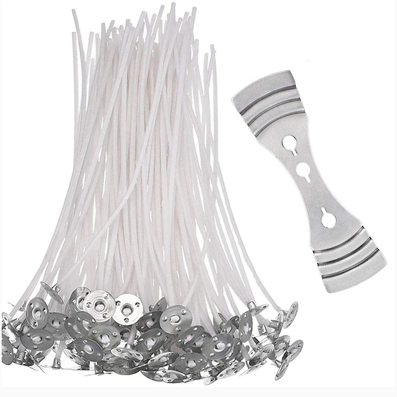 

8-20cm 100Pcs Cotton Candle Wicks Smokeless Pre-Waxed Candle Wicks with Stainless Holder for Candle Making DIY Crafts