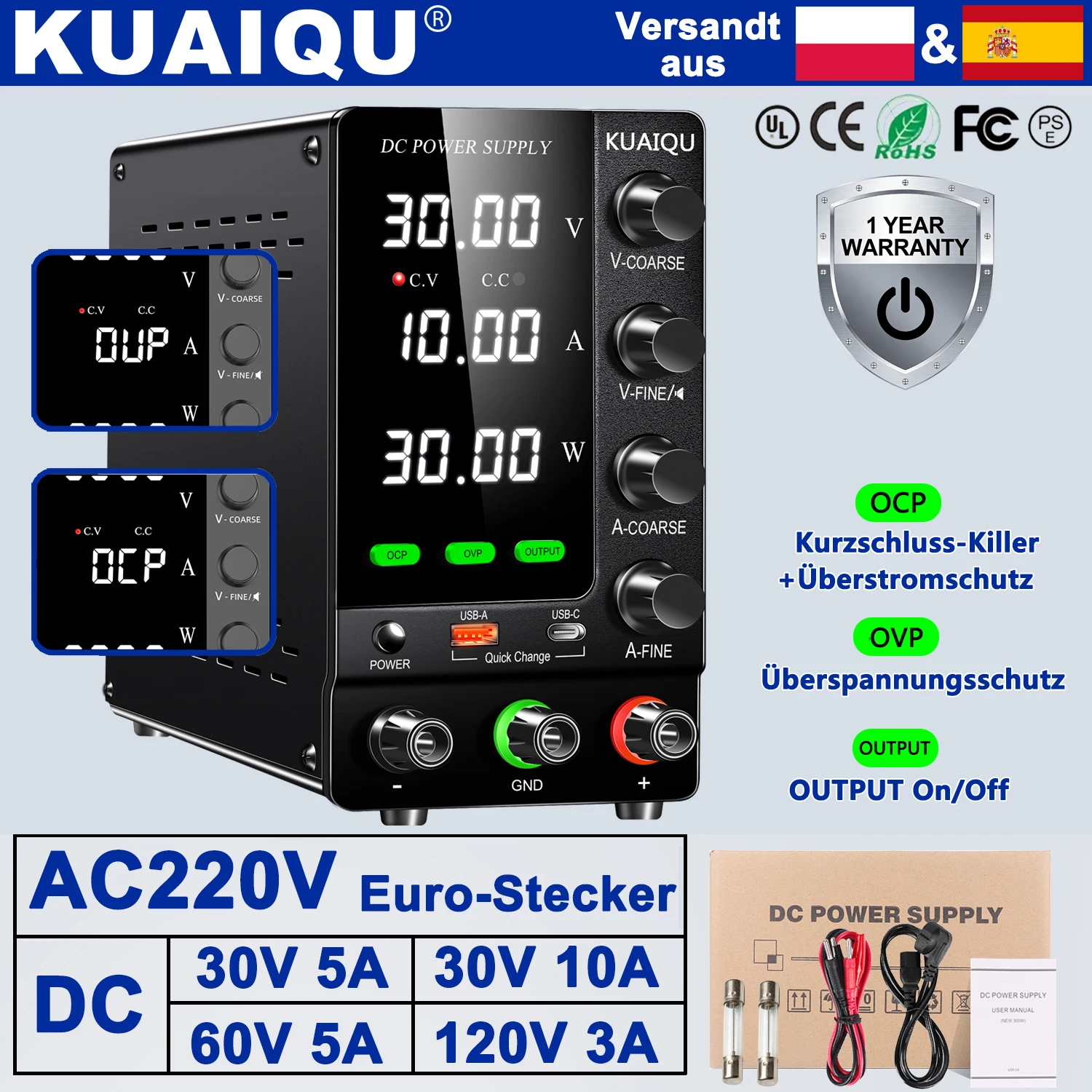 YITRANIC Programmierbares Labornetzteil 600W (3 Kanäle), Regelbar 30V5A YITRANIC Programmierbares Labornetzteil 600W (3 Kanäle), Regelbar 30V5A
