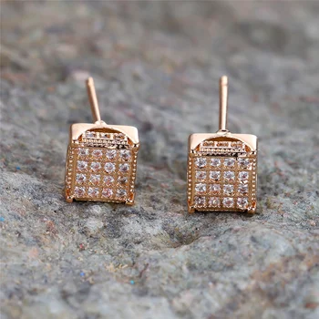 Female Cute Crystal White Zircon Stone Stud Earrings Vintage Gold Color Wedding Fashion Jewelry For Women