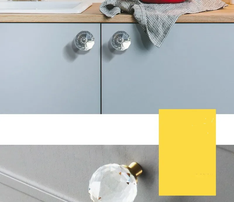 Description Picture 5 of itemCrystal Wardrobe Door Handle High-end Multi-faceted Cabinet Light Luxury Modern Transparent Brass Handle Household Hardware