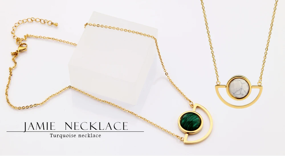 18K Gold Plated Turquoise Geometric Choker Necklace with Long Chain Pendant