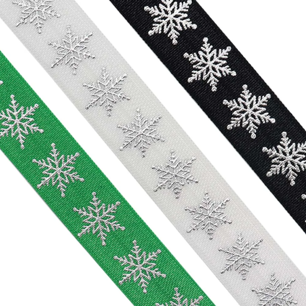 

5/8'' 15mm Silver Foil Christmas Snowflake Printed FOE Fold Over Elastic Ribbon 100Yards