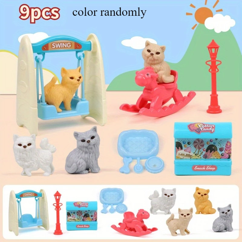 Cute Dog Pet Basket Family Toys Dog Doll Set Cage Toys Scene Playing Toys Christmas Decoration Thanksgiving Gifts color randomly BEST SELLERS