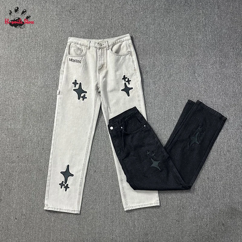 

Embroidery Logo BROKEN PLANET Denim Straight Pants Men Woman 1:1 Washed Do Old Best Quality Pocket Straight Sweatpants