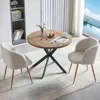 3 Pieces Dining Table Set for 2, Home Kitchen Round Dining Table with Thick Tabletop and 2 Upholstered Arm Chairs 1