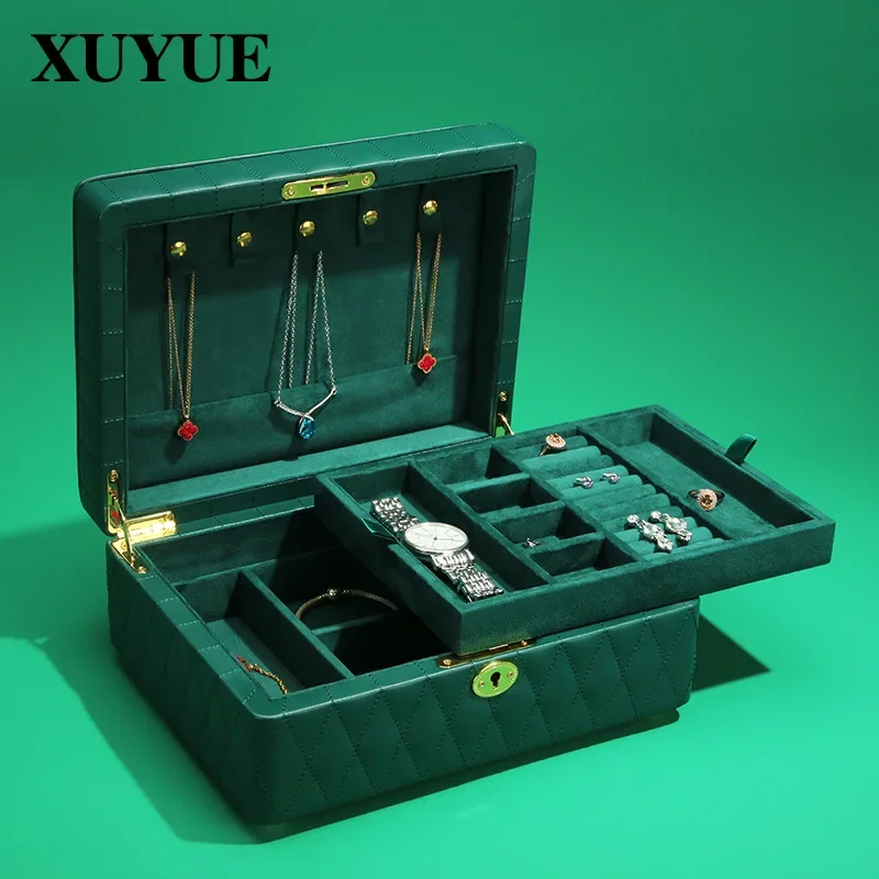 New jewelry box, European-style necklace, ring, multi-purpose jewelry box, large-capacity suede display storage box in stock