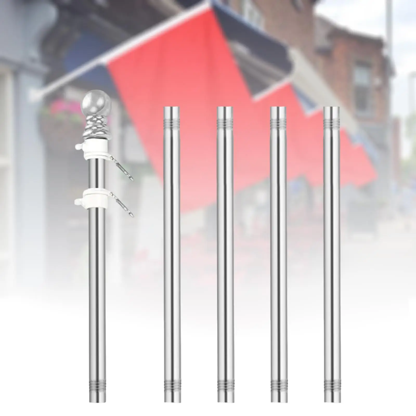 Flag Pole Attachments 5 Pieces Stainless Steel Flag Flag Pole Sturdy Rustproof Rod Garden Pole Truck and Yard Commercial