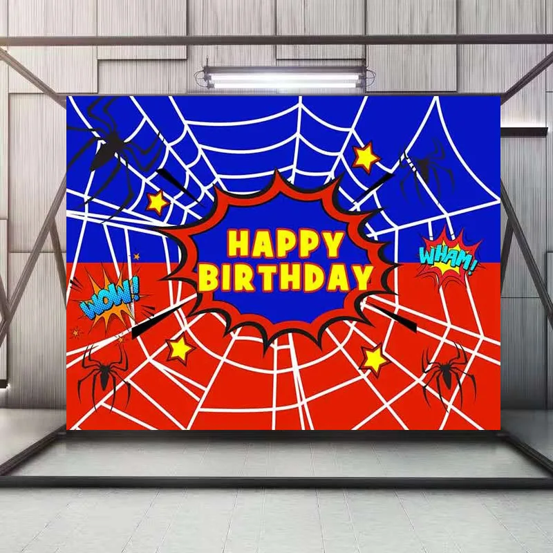 Spider Net Super Hero Comics Photo Background Happy Birthday Boy Gift Party Fondali Cake Smash Table Banner Decor Poster