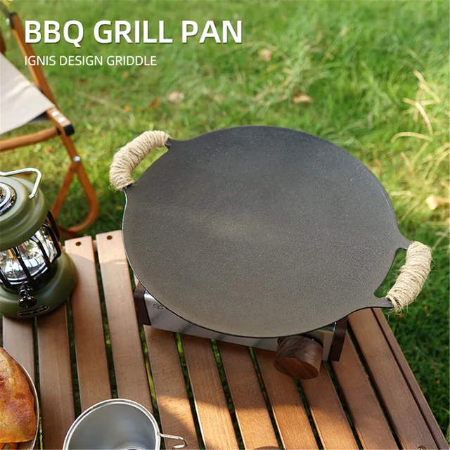 Grill Pan Cast Iron Griddle Grilled Camping Gas Bbq Accessories Plate Outdoor  Pizza Tray Meat Board - AliExpress