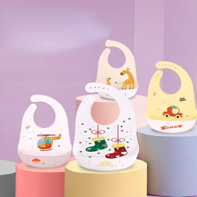 

1pcs Waterproof Baby Bibs Cartoon Dinosaur Printed Kids Bibs Adjustable Soft Silicone Bib Baby Feeding Stuff for Newborn Baby