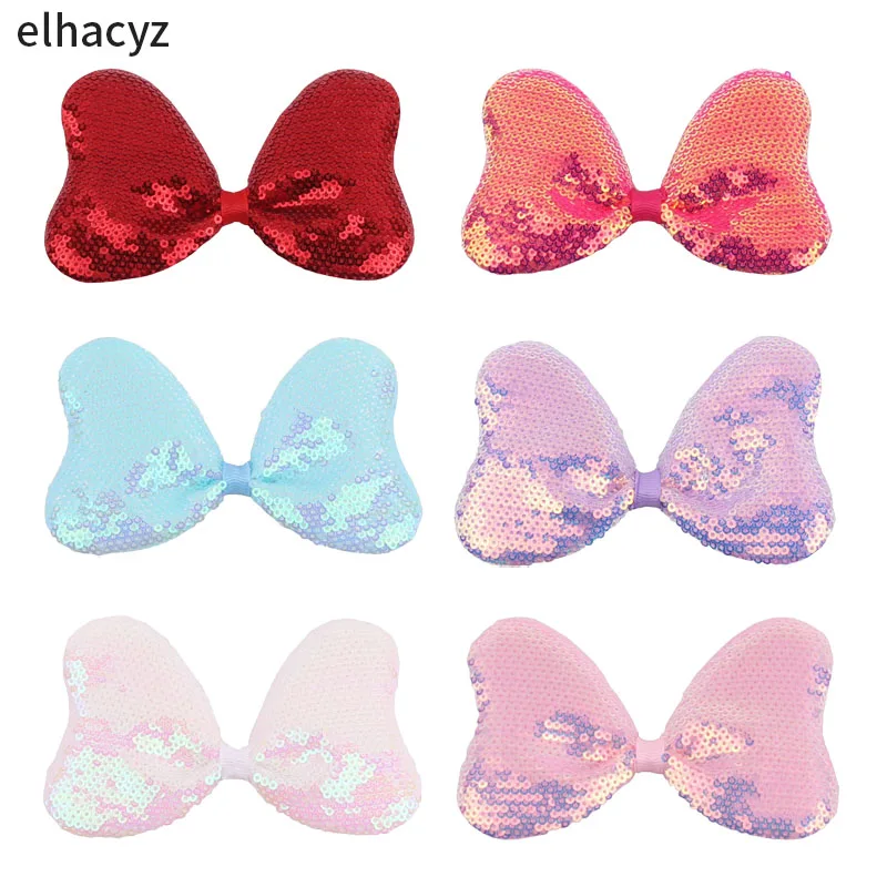 20Pcs/Lot 5'' Glitter Embroidered Sequin Bows With/Without Clip For DIY Girls Hair Accessories Party Festival Headwear Wholesale new hot sale glitter bow hairpin elk unicorn hairpin onion pink sequin hair accessories