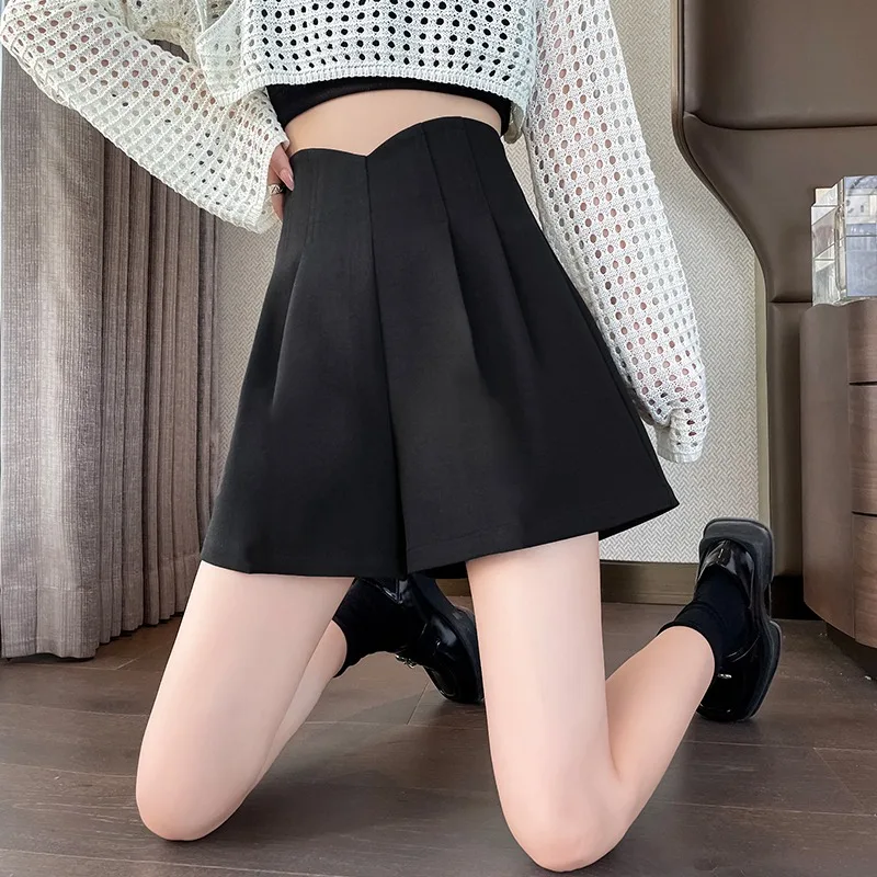 2024 Spring Shorts Women Fashion High Waist Loose Thin Wide-leg Solid Color Office Lady Korean Style Casual Short Pants Female