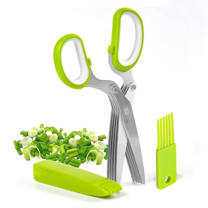 Description Picture 2 of itemMultifunctional 5 Layers Stainless Steel Knives Kitchen Scissors Scallion Cutter Herb Laver Spices Cook Cut Shredders & Slicers
