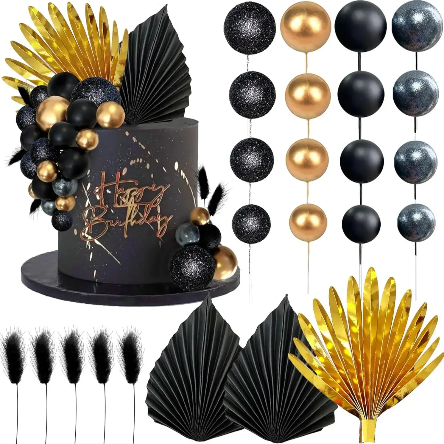 Gyufise 32 Palline Decorative Per Torte Con Foglie Di Palma - Decorazioni In Carta Per Compleanni, Matrimoni E Baby Shower, Verde