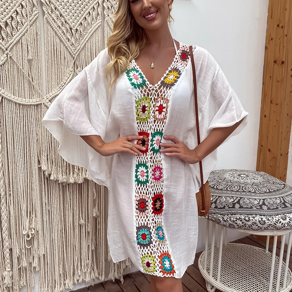 CROCHET BIKINI Beach Cover Up Hollow Out Swimsuit Women Bathing Suit Beach Dress Summer Swimwear Ladies Sexy Bikini Cover Up