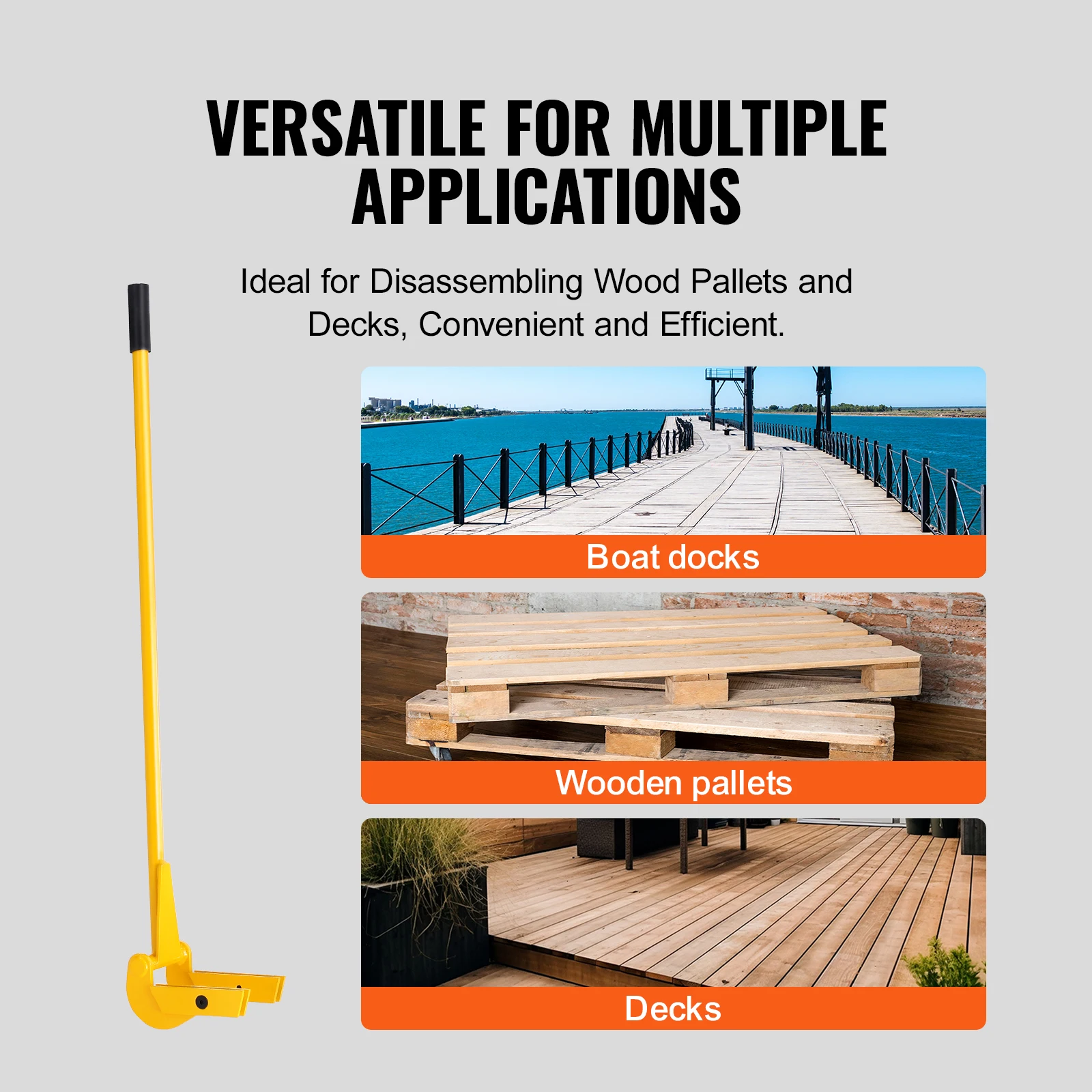 VEVOR Pallet Pry Bar Buster Carbon Steel Heavy Duty Deck Wrecker Demolition Wood Pallet Tool Breaker for Efficient Board Removal
