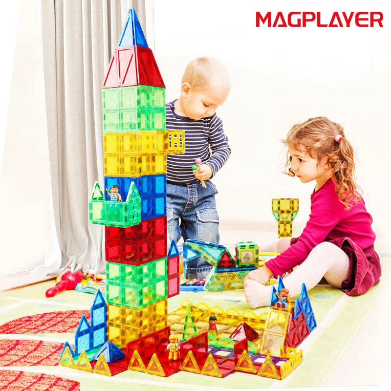 

Magplayer Hot Selling Magnetic Tiles Building Blocks Children Magnet Construction Set Montessori Educational Games Toys For Kids