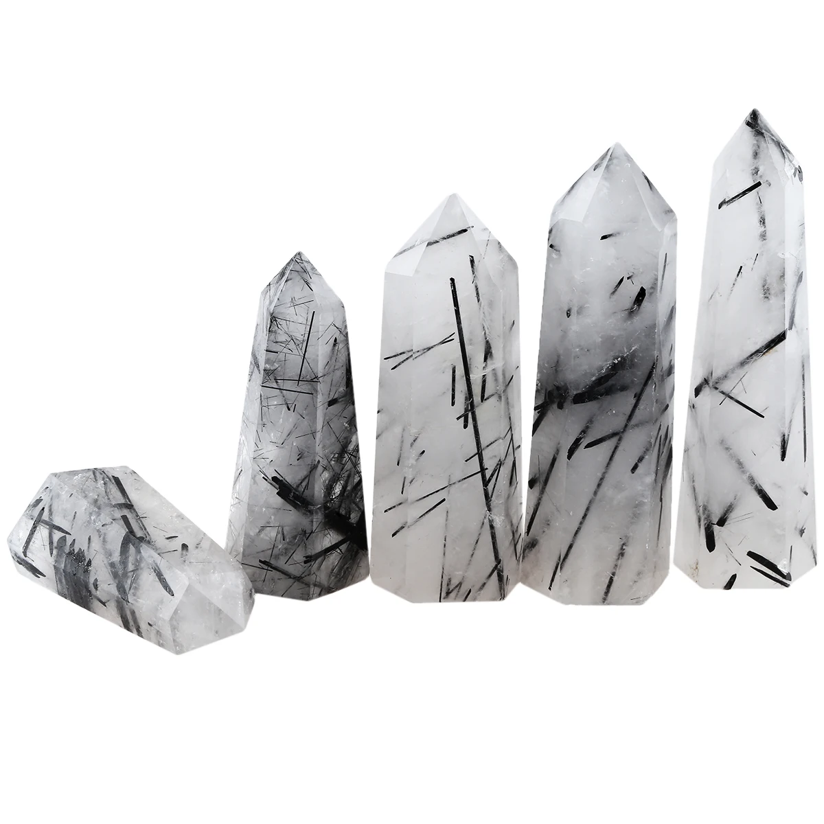 Natural Black Rutilated Quartz Point Wand Healing Hexagon Crystal Stone For Meditation Chakra Balancing Random Size