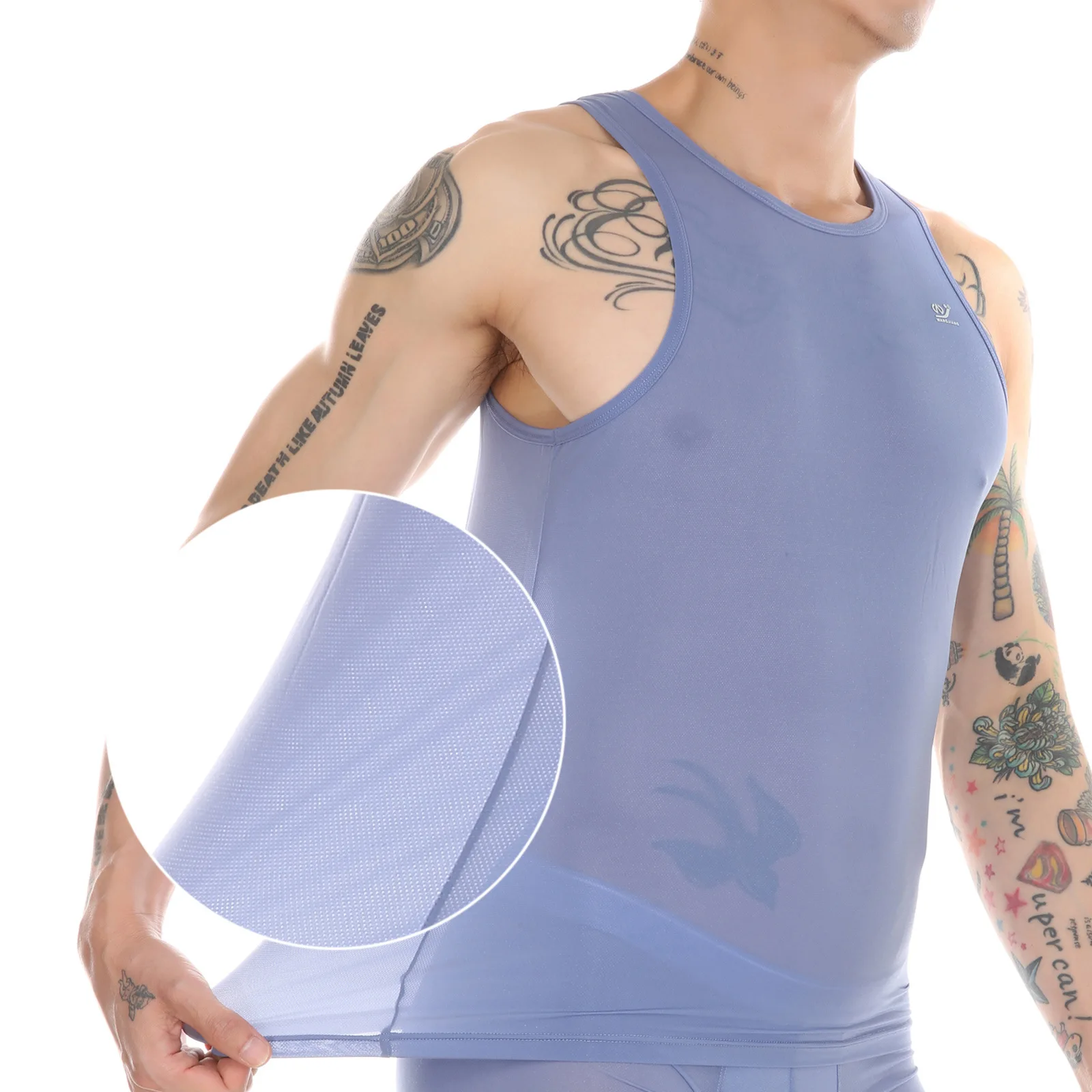 Summer Ice Silk Sleeveless Men T Shirt Mesh Breathable Quick Drying Thin Sports Undershirt Round Neck Elastic Tank Top Singlets