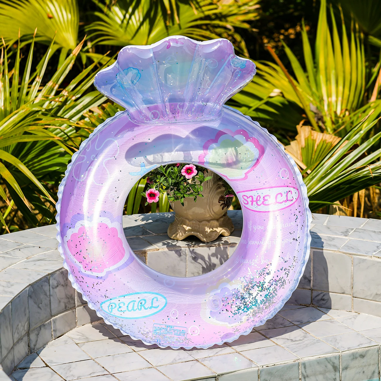 1PC  Transparent shell shape  Baby float  Pool floats kids  Pool float   Children's seat with swimming ring 3