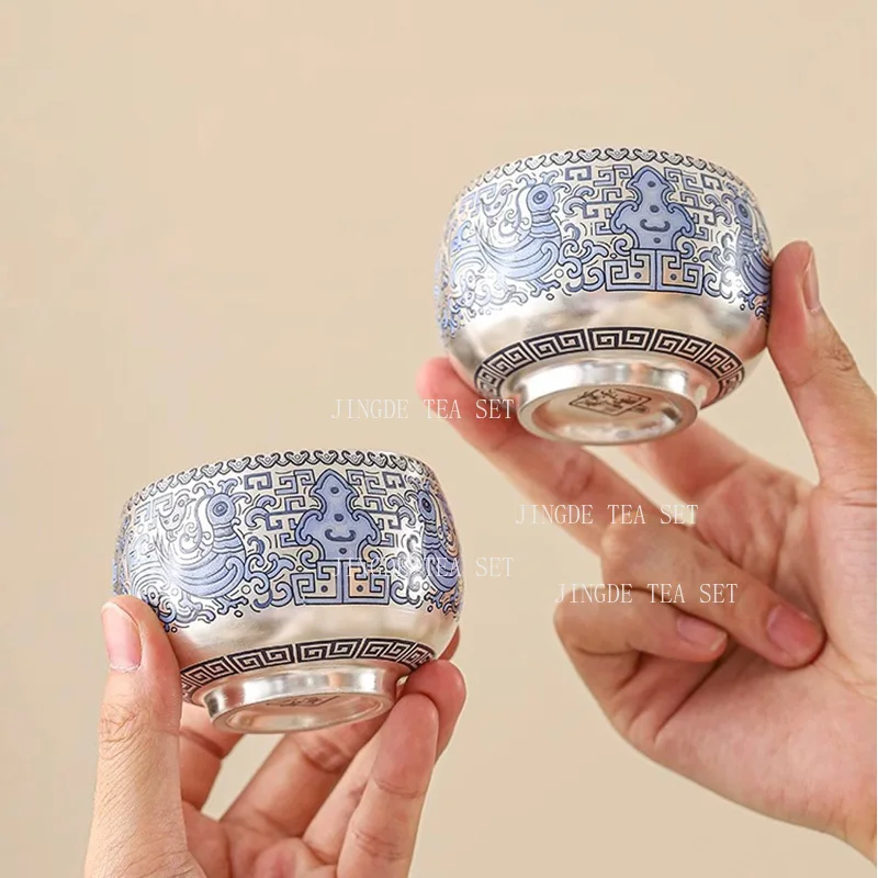 1pcs Silver Plated Blue and White Arhat Cup Teapot Large Master's Cup High End Ceramic Tea Cup Kung Fu Tea Set Tea Maker