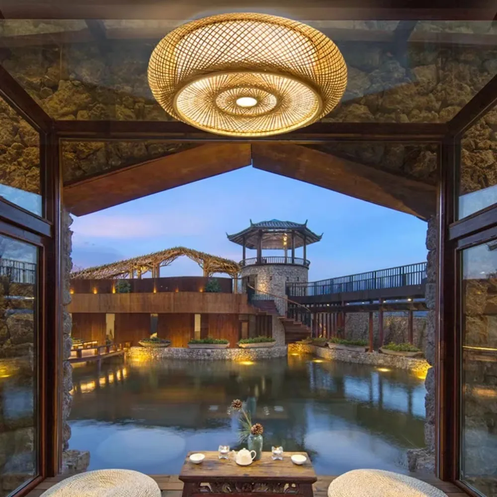 Dia 40/50/60/80CM Japanese Bamboo Lamps and Lanterns Simple Personality Lantern Shade Woven Bamboo Pendant Lampshade