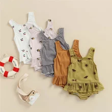 

2022 New Summer Baby Girl Swimwear Casual Toddler Infant Stripe / Solid Color / Print Pattern Sleeveless Swimsuit Beachwear